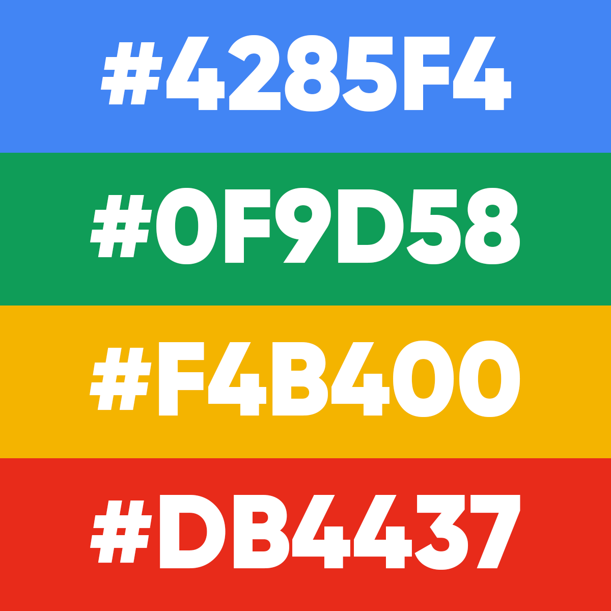 Codes hexadécimaux des couleurs du logo de Google