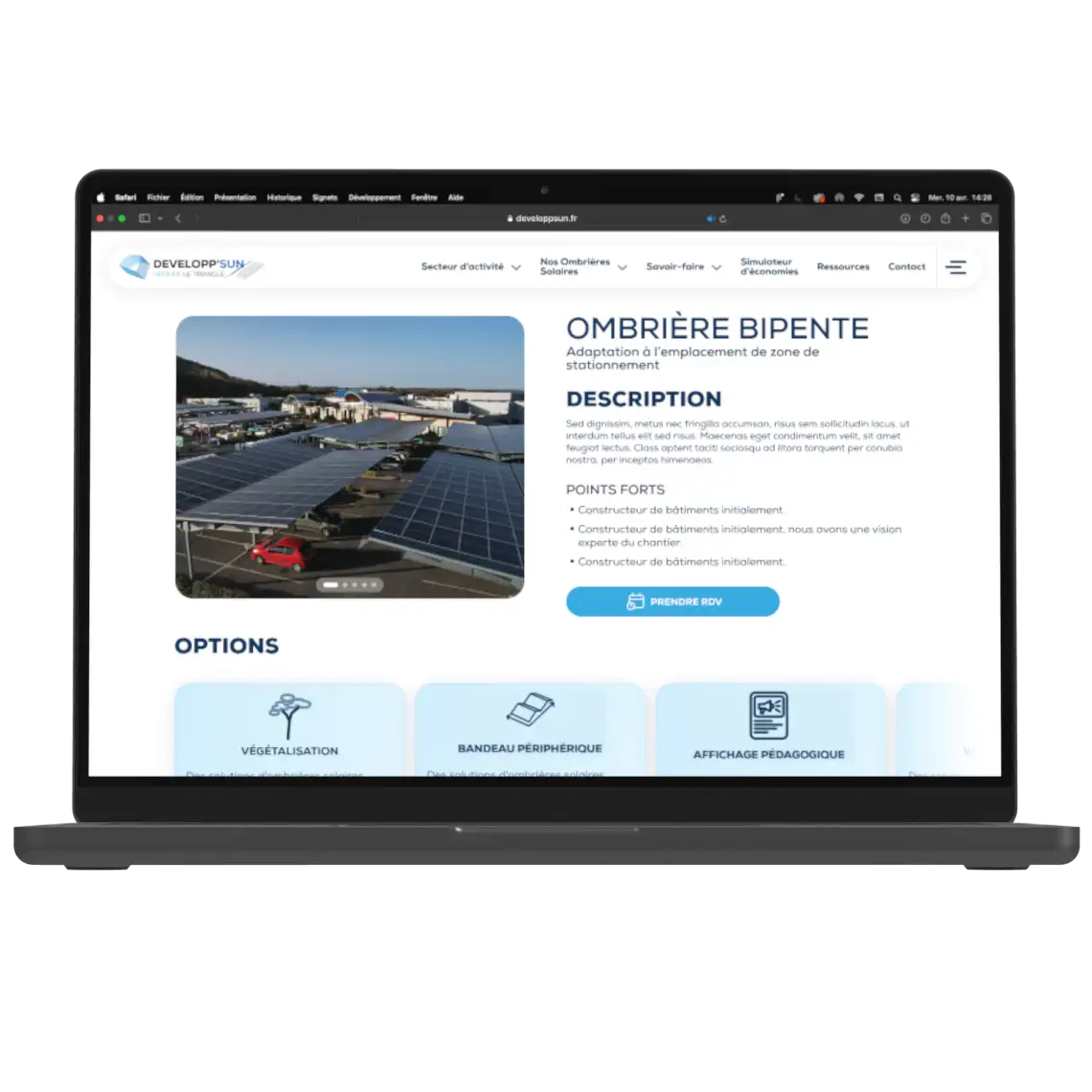 Page produit du nouveau site Developp'Sun