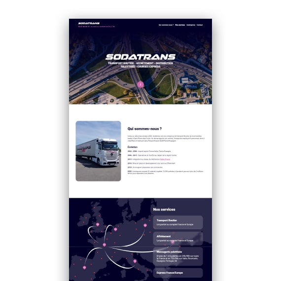 Maquette nouveau site web du transporteur routier Sodatrans